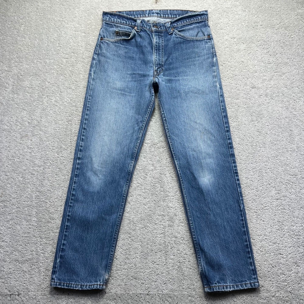 VINTAGE Levis 505 Jeans Size 32x29 Blue Denim Distressed Orange Tab Made in USA